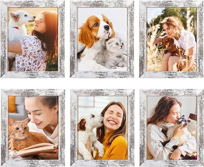 TWING 8x10 Rustic Picture Frames Set of 6 Distressed White Composite Wood Farmhouse Photo Collage Frame For Wall Decor Gal...