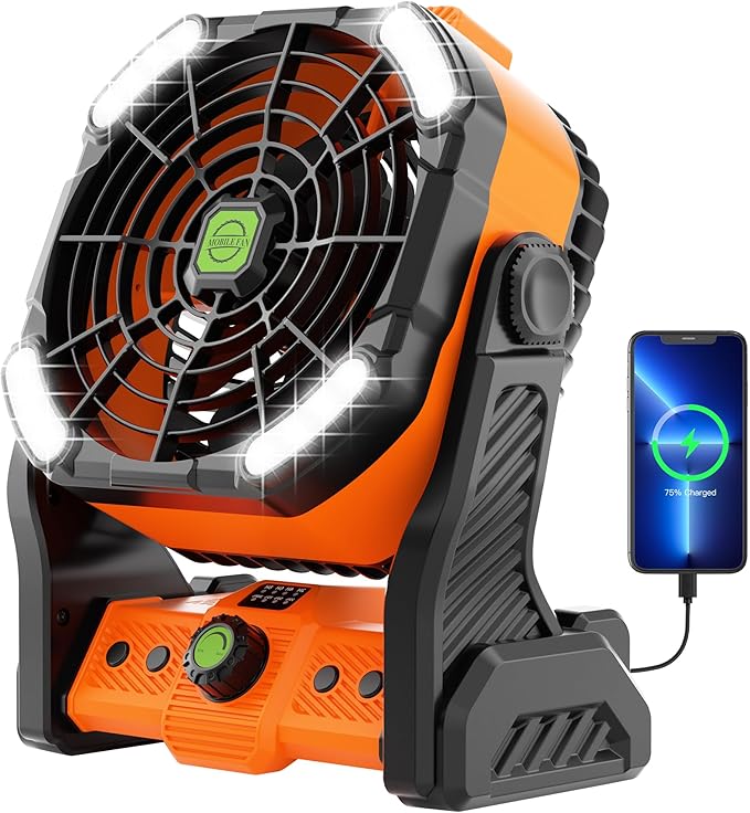 Camping Fan with LED Lantern, Portable Fan Rechargeable Battery Powered Fan for Outdoor Camping Fans, 270°Head Rotation Be...