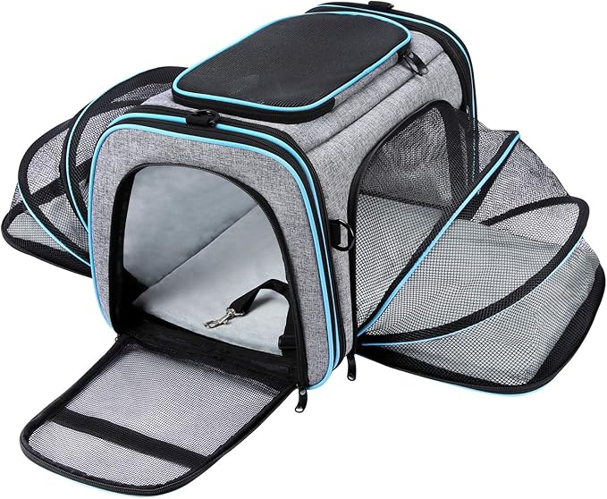 Airline Approved Pet Carrier, Large Soft Sided Pet Travel TSA Carrier 4 Sides Expandable Cat Collapsible Carriers with Rem...