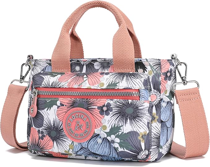 AOCINA Small Tote Bag With Zipper Mini Nylon Crossbody Bags for Women Work Everyday Multi Pocket Lightweight Satchel Purse