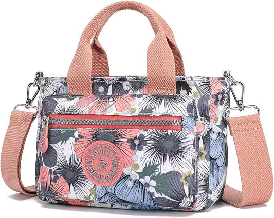 AOCINA Small Tote Bag With Zipper Mini Nylon Crossbody Bags for Women Work Everyday Multi Pocket Lightweight Satchel Purse