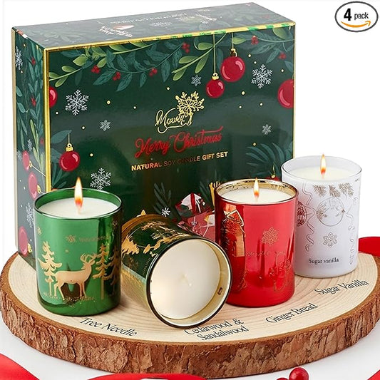 Majestic Zen Christmas Candles Gift Set for Home Decor - Scented Candles with Cedarwood, Sugar Vanilla & Tree Needle - Chr...