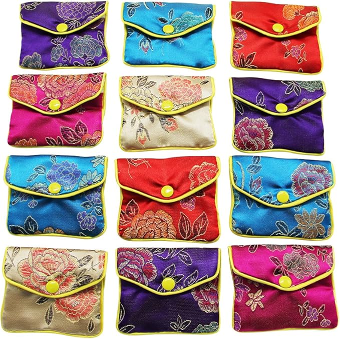 MorTime Jewellery Jewelry Silk Purse Pouch Gift Bags, Multiple Colors, Pack of 12 (Small)