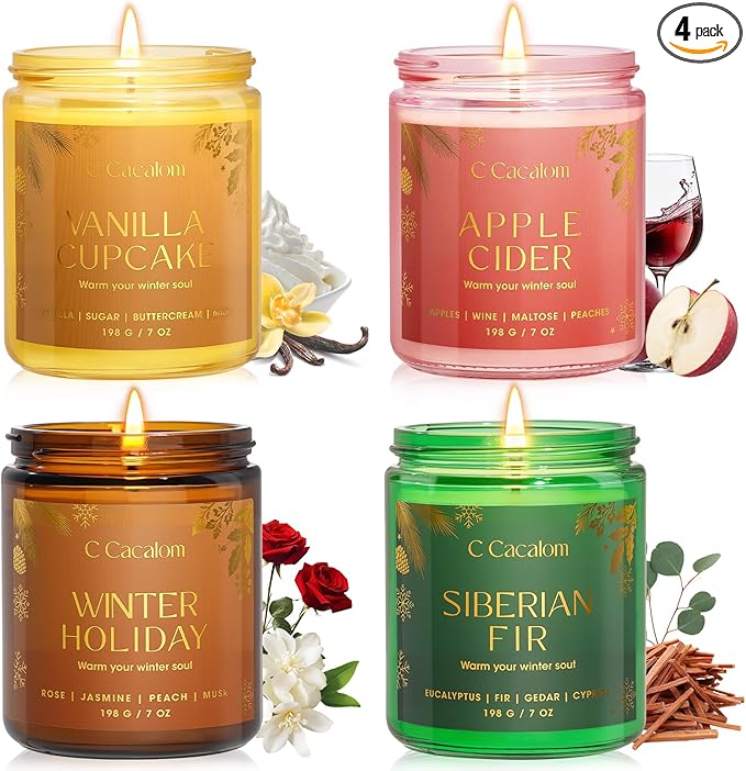 Winter Scented Candles, Holiday Candles for Home, Aromatherapy Soy Candles Gifts Set for Women Men, Vanilla/Fir/Apple Cide...