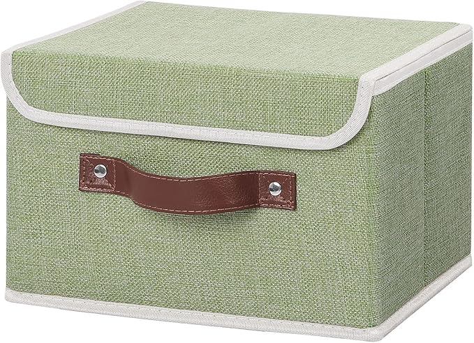 ANMINY Storage Bin with Lid Storage Boxes with PU Leather Handles PP Plastic Board Decorative Foldable Lidded Cotton Linen...