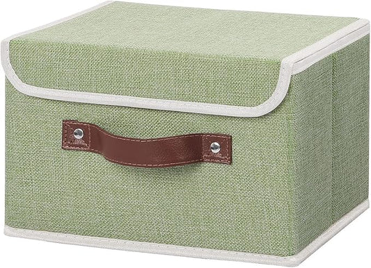 ANMINY Storage Bin with Lid Storage Boxes with PU Leather Handles PP Plastic Board Decorative Foldable Lidded Cotton Linen...
