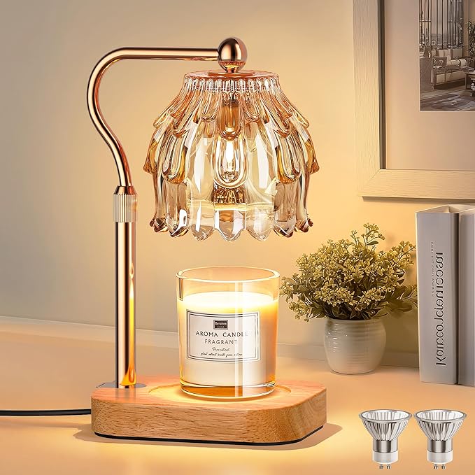 Candle Warmer Lamp with Timer Dimmer, Modern Wax Warmer for Scented Wax Jar Candle Warmer with 2 Bulbs, Adjustable Height ...