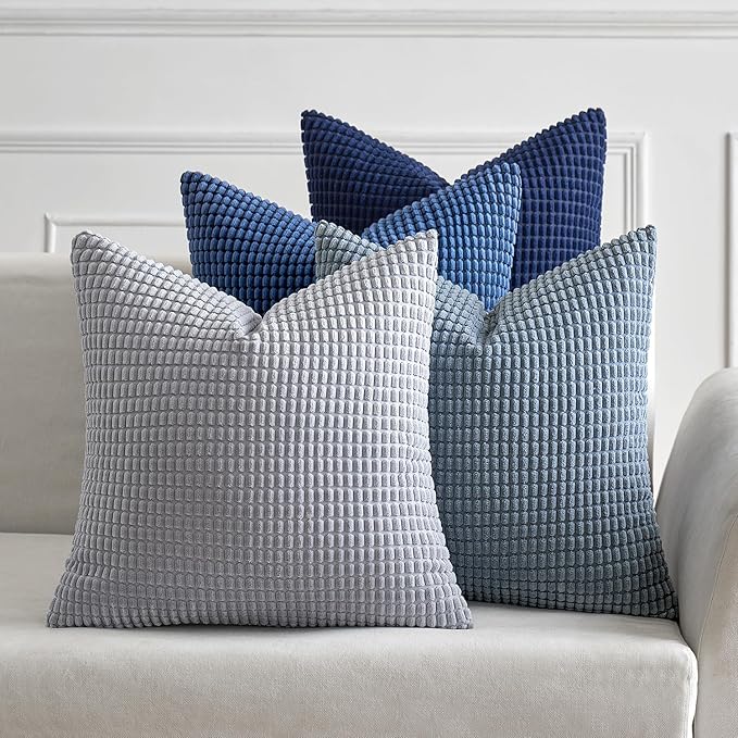 MIULEE Blue Decorative Pillow Covers 18x18 Inch Set of 4 Boho Western Farmhouse Home Decor Couch Throw Pillows Summer Coas...