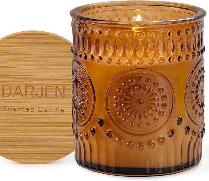 DARJEN Sandalwood Candles for Home- 5.3oz 35H Natural Soy Wax Aromatherapy Jar Candle with Strong Scent, Decorative Aesthe...