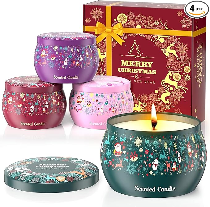 THAUSDAS Scented Candles Gift Set: 4 Pack 4.4 oz Aromatherapy Christmas Candles for Home Scented - 120H Burning Stress Rel...