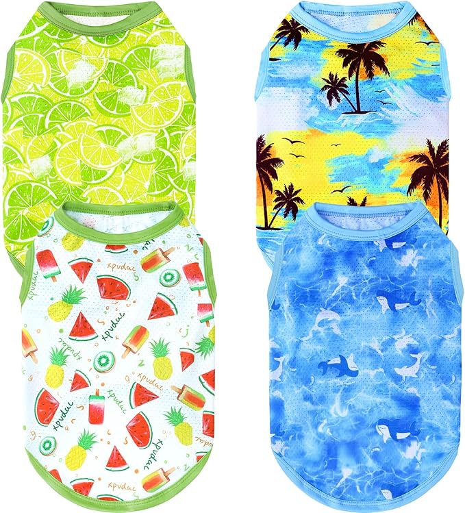 XPUDAC 4 Pack Dog Shirts Cooling Quick Dry Summer Dog Clothes for Small Dogs Boy Girl Lightweight Breathable pet Cooling V...