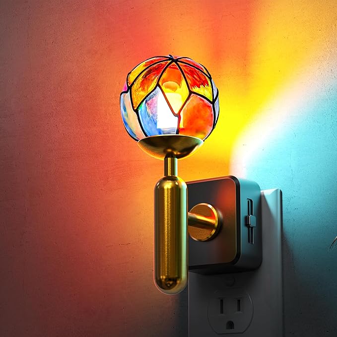 L LOHAS LED Vintage Night Light Plug in with 0-100% Stepless Dimming, Stained Glass Nightlight with Dusk to Dawn Sensor, A...