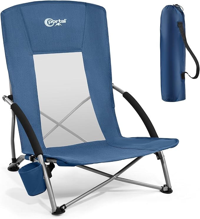 Portal Beach Chairs for Adults Camping Low Lightweight Portable Chair with Cup Holder Mesh Back Carry Bag for Outdoor Sand...