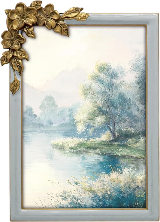 GIFTY GIFTY Vintage Grey Thin Boarder Floral Photo Frame / 4x6 In | For Vertical and Horizontal Display on Tabletops | Per...