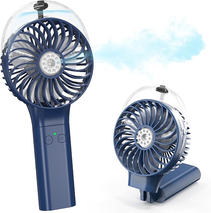 Portable Handheld Misting Fan, Nano-Mist Humidifier for Skincare & Makeup, 180° Foldable Desk Fan, Rechargeable Water Spra...
