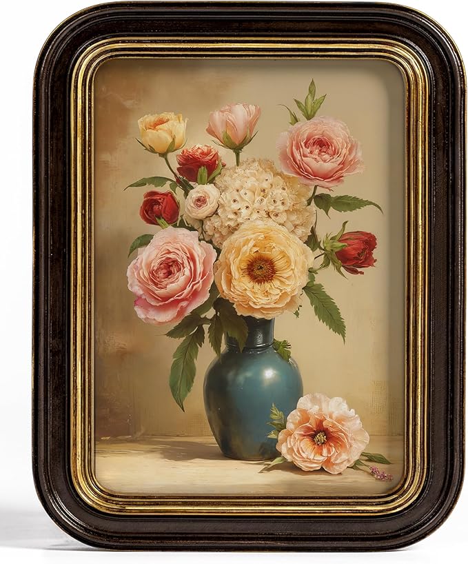 Sonefreiy Vintage 5x7 Picture Frame Antique Dark Brown Gold Photo Frame Resin Hand-Crafted Picture Frames Curved Living Ro...