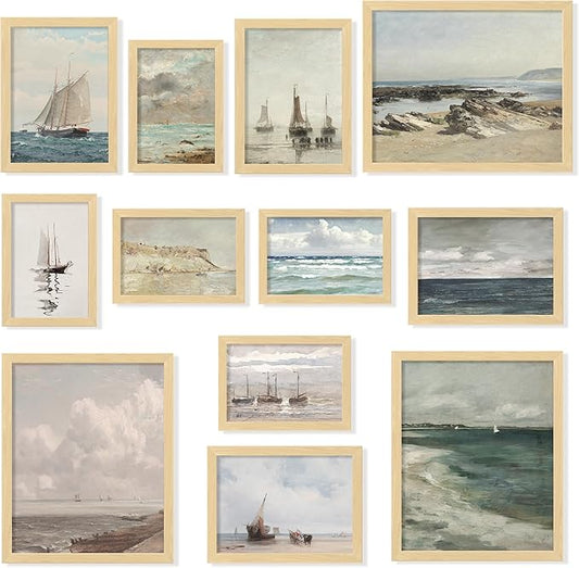 97 Decor Coastal Vintage Wall Art - Large Seascape Wall Art, Nautical Vintage Wall Decor, Retro Sea Landscape Wall Art Pri...