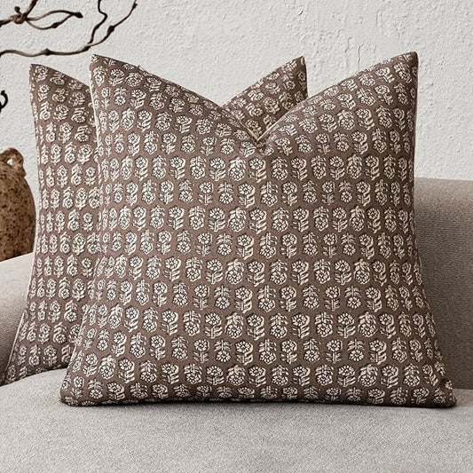 Foindtower Set of 2 Decorative Vintage Floral Print Throw Pillow Covers Neutral Modern Farmhouse Cushion Covers Boho Home ...