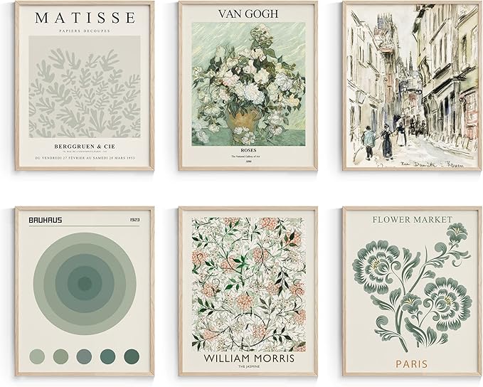 Habseligkeit Sage Green Master Wall Art Prints, Abstract Matisse Wall Art Exhibition Posters, Vintage Art Boho Art Prints,...