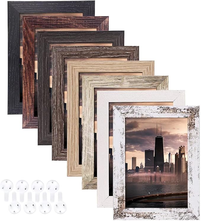 4x6 Picture Frames Set of 8, Rustic Picture Frames Multi Wood-Color,Vertical and Horizontal Formats for Wall Hanging and T...