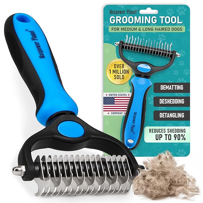 Maxpower Planet Original Pet Grooming Rake - Double-Sided Deshedding Dematting Tool, Undercoat Rake for Dogs & Cats, Extr...