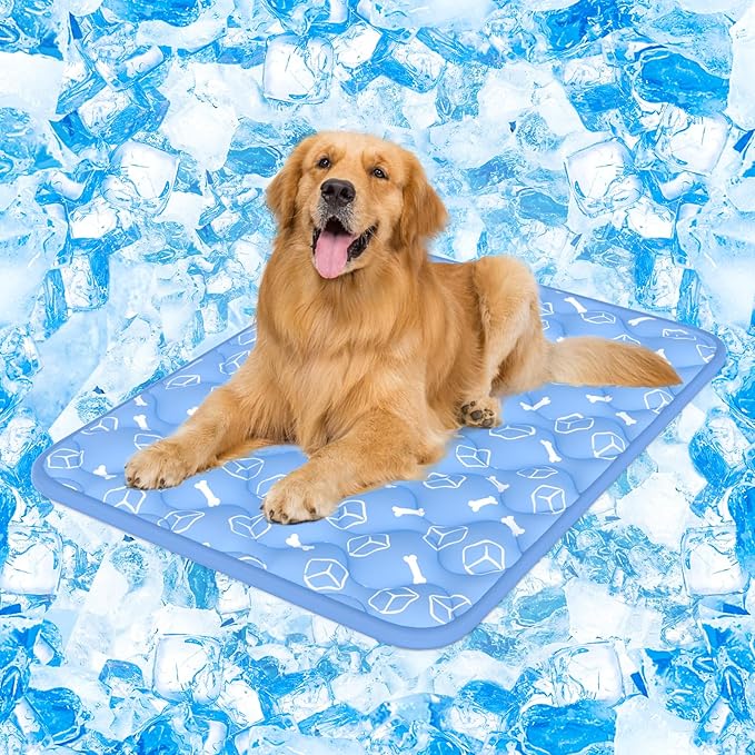 Rywell Dog Cooling Mat 2.0, Ocean Blue,44" x 32" Thick & Durable Cooling Mat for Extra Large Dogs, Long-Lasting Cool with ...