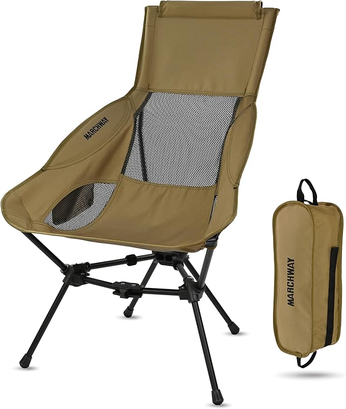 MARCHWAY Lightweight Folding High Back Camping Chair with Head Support, Stable Portable Compact for Outdoor Camp, Travel, ...