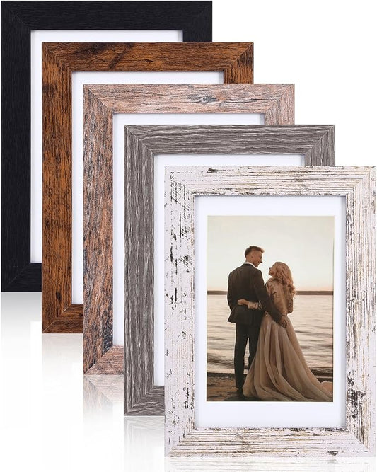 Fixwal 5x7 Picture Frame Set of 5, Vintage Multicolour Photo Frames with Tempered Glass, Decorative Art for Wall Hanging a...