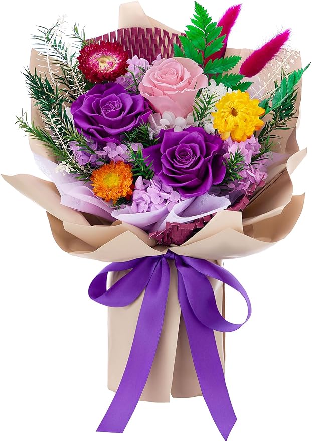 Flomoon Forever Flowers Gifts for Mom, Mothers Day Preserved Flowers Bouquet Birthday Gifts for Her, Preserved Roses for G...