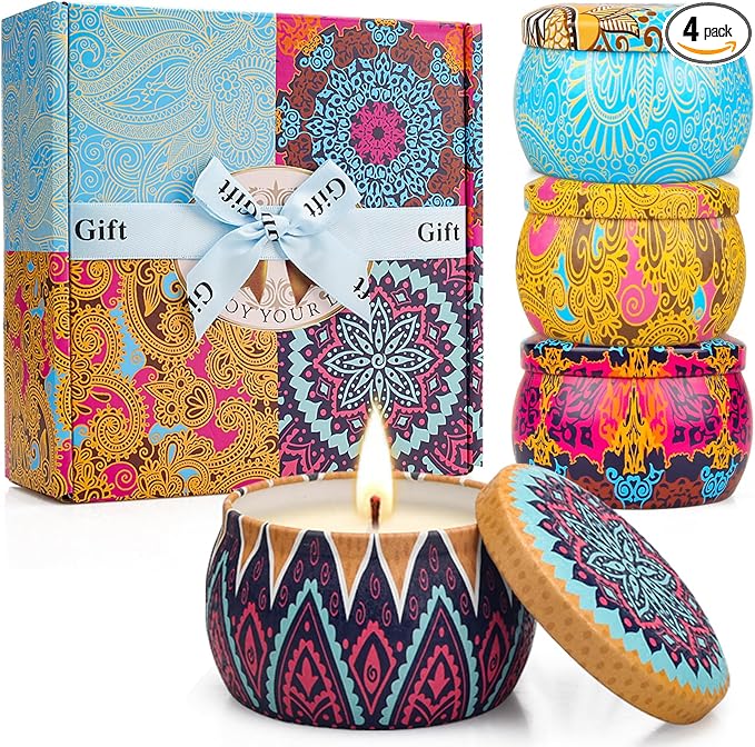 Scented Candle Gift Set - 4 Pack Long-Lasting Scented Soy Wax Candles with Fig, Lemon, Spring & Lavender, Aromatherapy Can...