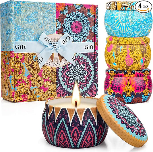 Scented Candle Gift Set - 4 Pack Long-Lasting Scented Soy Wax Candles with Fig, Lemon, Spring & Lavender, Aromatherapy Can...