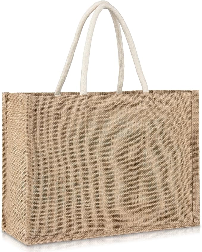 RAINFLOW Burlap Tote Beach Bag - Jute Bags with Handles Medium Straw Beach Bag 13x9.4x4.7inch Reusable Tote for Shopping, ...