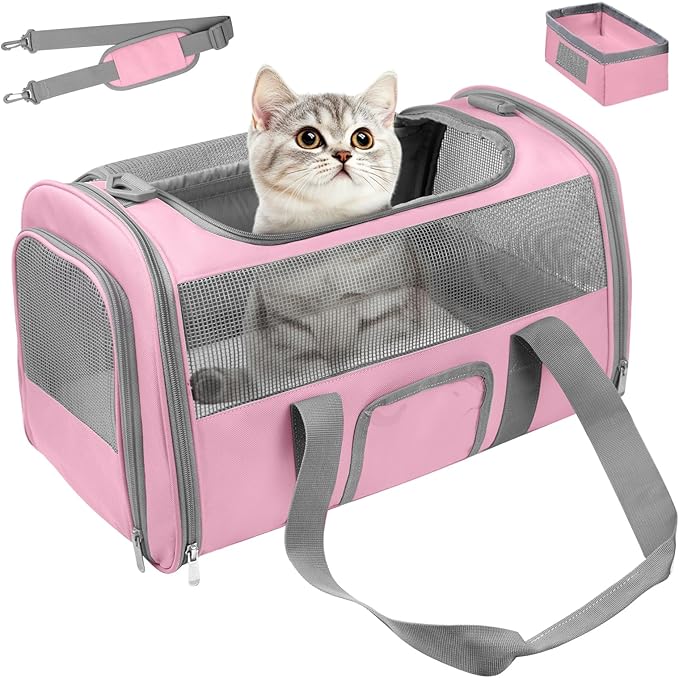 Seclato Soft Side Cat Carrier Airline Approved for Puppy Kitten Dog Carriers for Small Medium Cats Under 15lb, Collapsible...