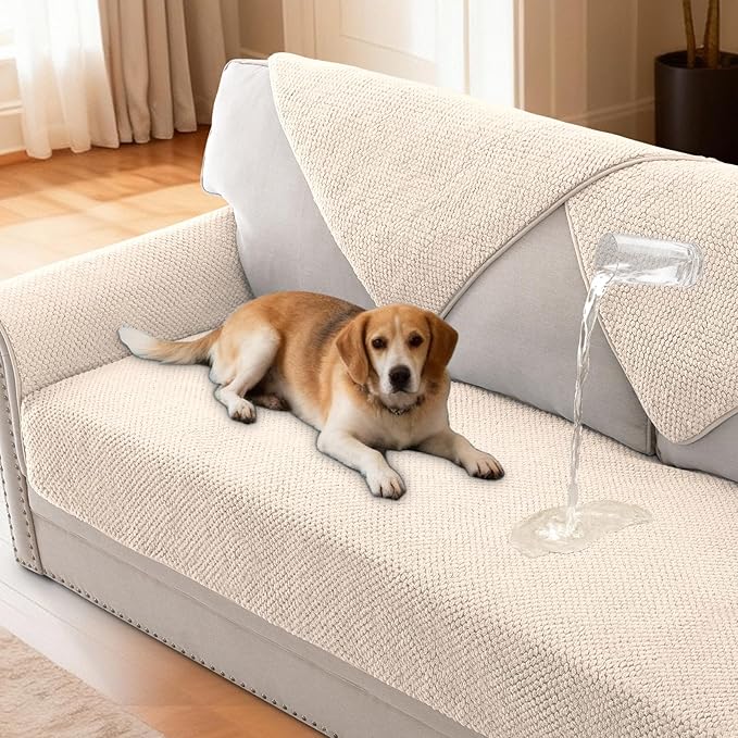 H.VERSAILTEX Waterproof Couch Cover Plush Sofa Cover with Strap Soft Anti Slip Sofa Slipcovers for 4 Cushion Sofa Couch Pr...