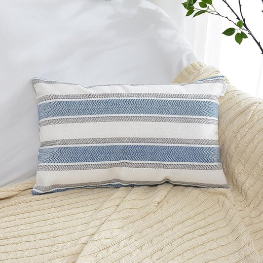 NATUS WEAVER Navy Pure White Stripe Pillow Cases Soft Linen Square Decorative Throw Cushion Cover Pillowcase with Hidden Z...