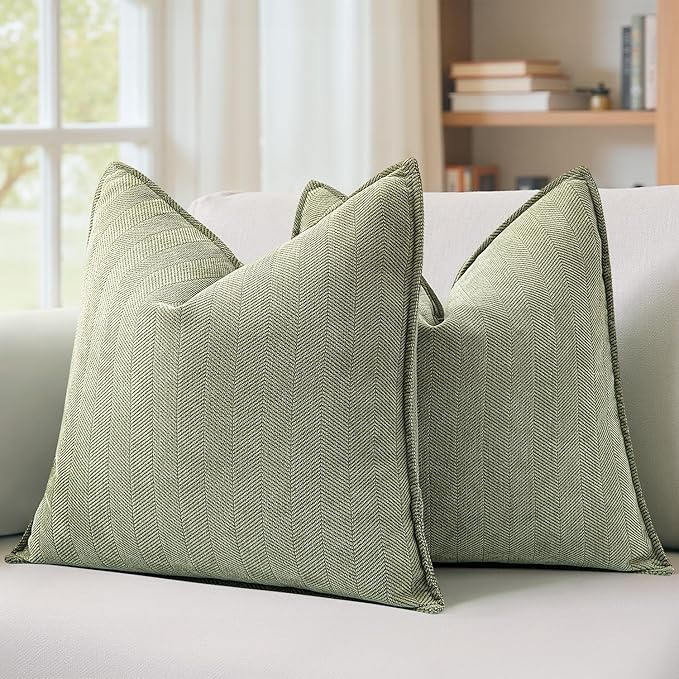 MIULEE Pack of 2 Sage Green Decorative Pillow Covers 20x20 Inch Soft Chenille Luxurious Couch Throw Pillows Farmhouse Cush...