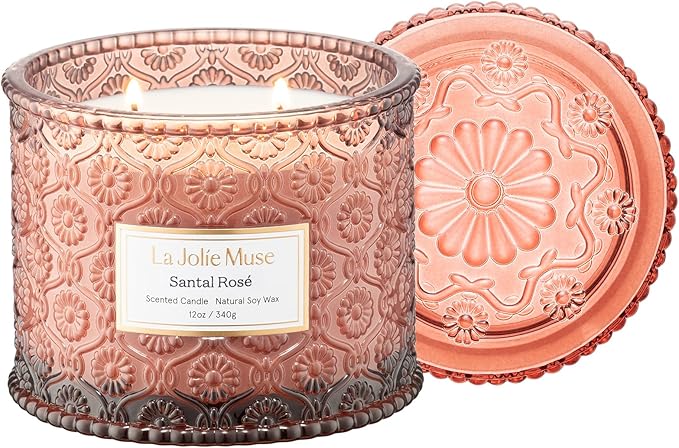 LA JOLIE MUSE Santal Rosé Candle - Saffron, Rose, Patchouli | 12 oz Large 2-Wick Soy Wax Candle | 60 Hours Clean Burn | Gi...