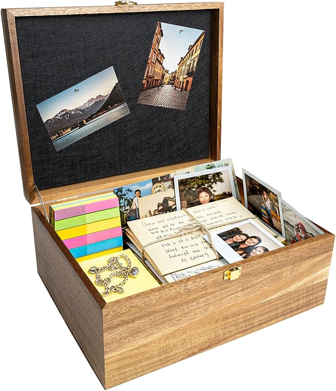 Keepsake Box – Wooden Keepsake Memory Box with Hinged Lid, Tree of Life Engraving, Large Acacia Wood Box 11"x8.6"x5", Felt...