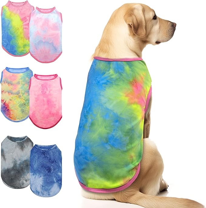 cyeollo 2 Pack Dog Shirts for Dogs Tie Dye Sun Protection Dog T Shirt Stretchy Lightweight Tank Top Vest Sleeveless Breath...