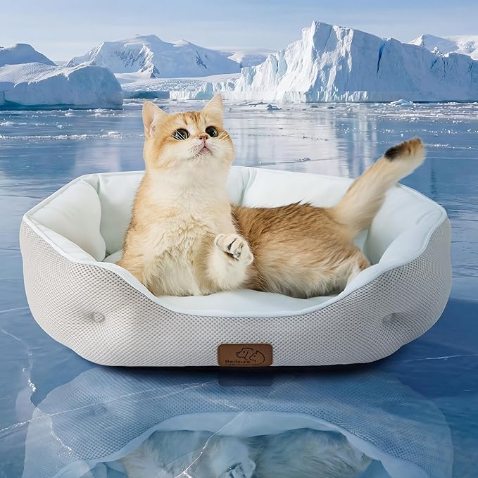 Bedsure Cooling Dog Beds for Small Dogs - Round Cat Beds for Indoor Cats, Washable Pet Bed for Puppy and Kitten with Slip-...