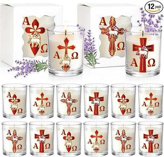 Cinrobiye 12 Pcs Christian Religious Scented Candle Gift Set, Paschal Catholic Candle with Alpha Omega Cross and Lamb Desi...