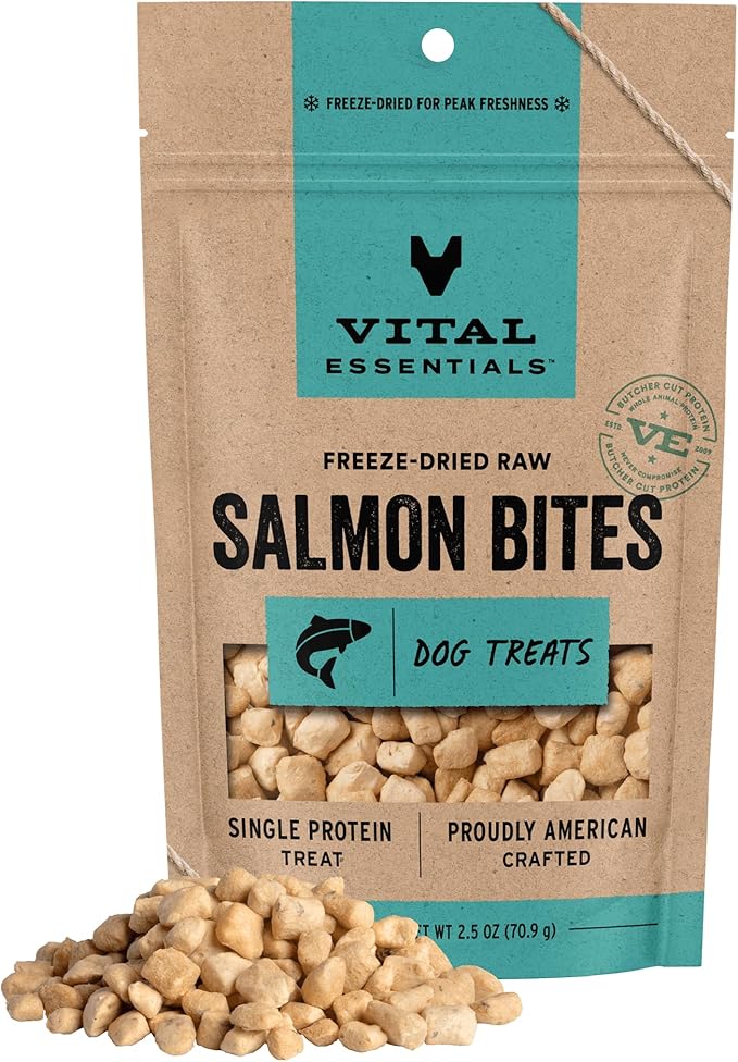 Vital Essentials Freeze Dried Dog Treats | Salmon Bites, Single Protein | Premium Quality | Grain Free Training Treats for...