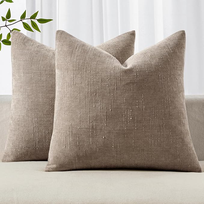 MIULEE Pack of 2 Decorative Throw Pillow Covers Soft Chenille Throw Pillows Solid Textured Cushion Covers for Couch Sofa B...