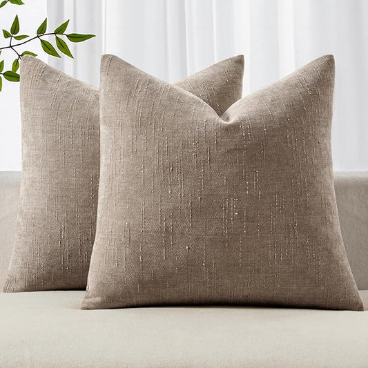 MIULEE Pack of 2 Decorative Throw Pillow Covers Soft Chenille Throw Pillows Solid Textured Cushion Covers for Couch Sofa B...