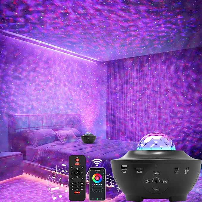 Elec3 Galaxy Projector for Bedroom, Ocean Light Projector with Bluetooth Speaker and RC Water Wave Lamp Northern Night Lig...