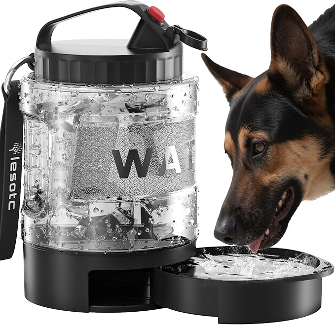 lesotc Dog Travel Water Bottle Portable with Pull-Out Drinking Bowl, 77oz Large Travel Water Bowl Dispenser for Dogs Campi...