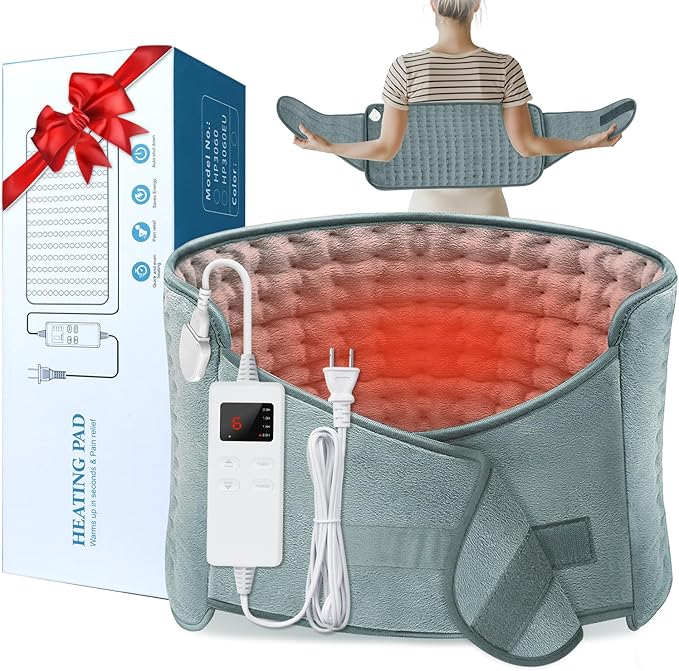 IGXHAVIZ Heating Pad for Back Pain Relief, Electric Heating Pad for Period Cramps Neck Shoulders with Belt, 4 Timer 6 Heat...