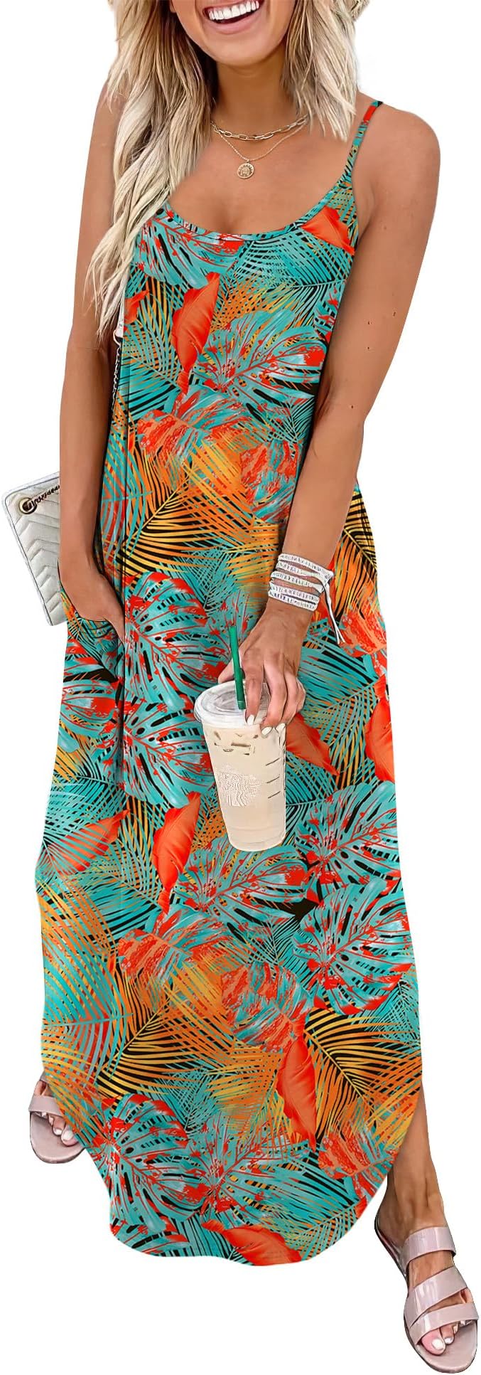 WIHOLL Women's Maxi Dresses for Women Casual Long Summer Sun Dresses 2026 Spaghetti Strap Hawaiian Vacation Outfits for Women