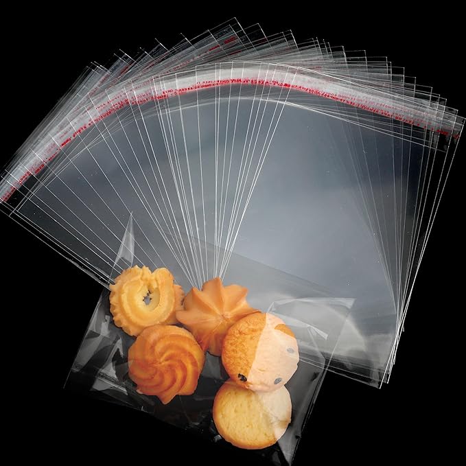 Cidenbio 200 Pcs Thickened Cookie Bags with Seal 5x7 In, Clear Cellophane Treat Bags Self Sealing 3.1 Mils Resealable Plas...