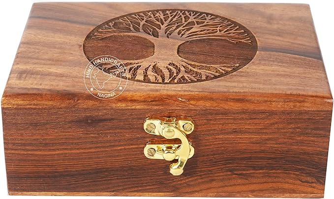 Handmade Rosewood Tree of Life Engraved Keepsake Box – Wooden Jewellery Organizer for Women & Men | Handcarved Storage & H...